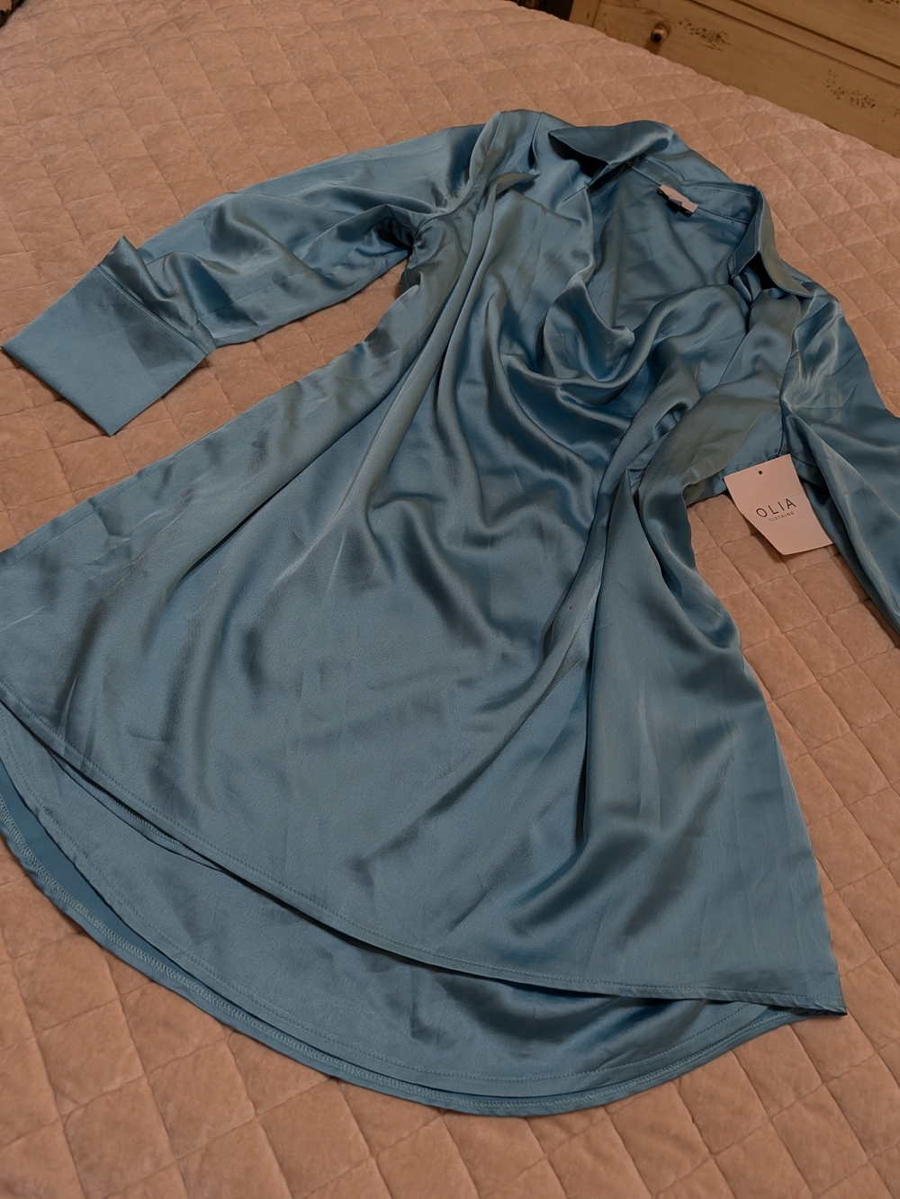 Blue Satin Cowl Neck Dress